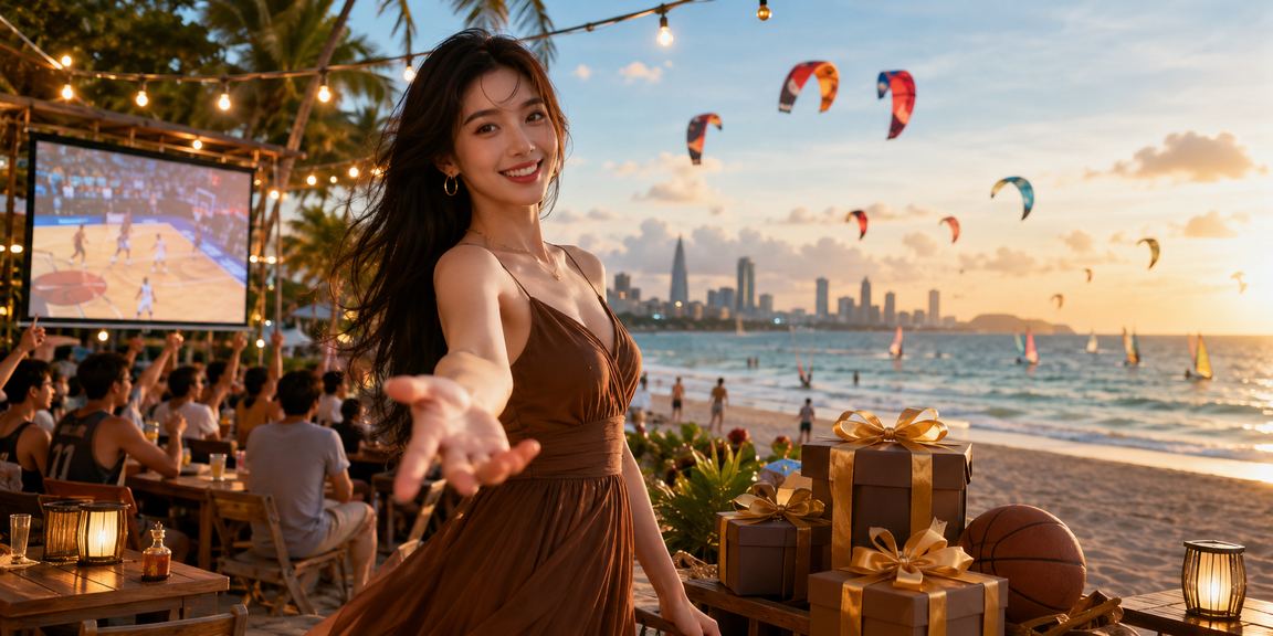 Người dùng đặt cược bóng rổ qua điện thoại tại bãi biển Mũi Né
